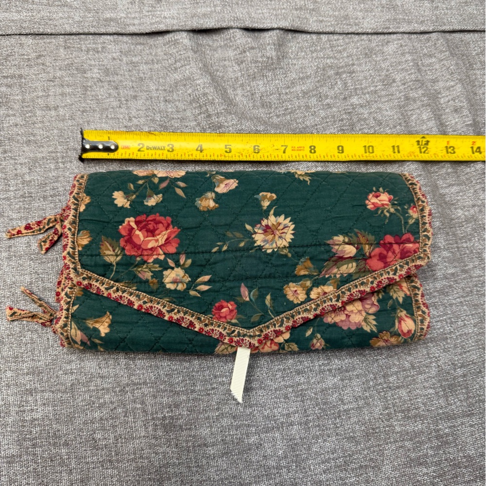 Vintage Vera Bradley Green Floral Travel Bag Make Up Jewelry Zipper 1990s